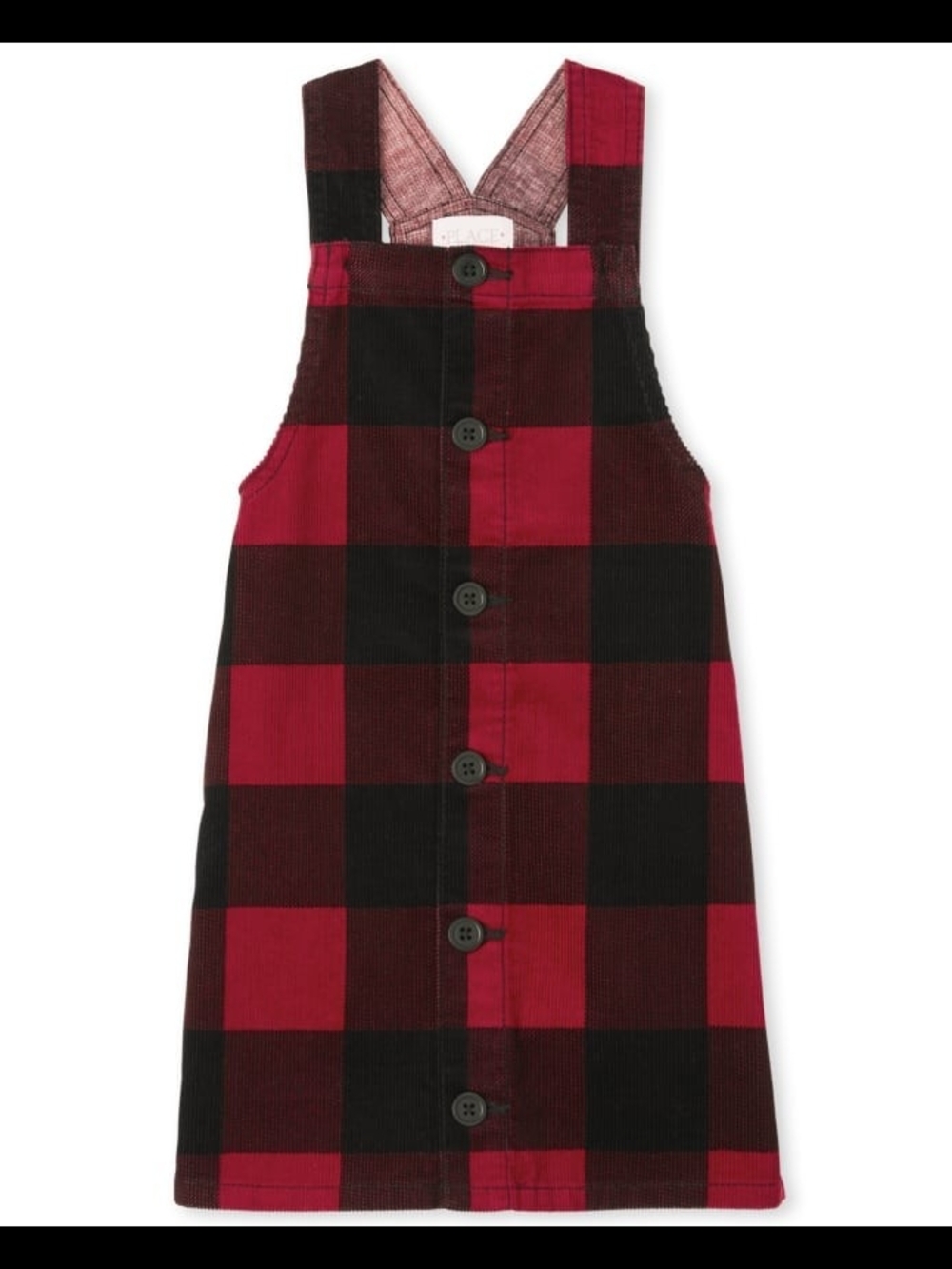 The Children's Place Red and Black Plaid Button-Front Pinafore Dress - Picture 3 of 8